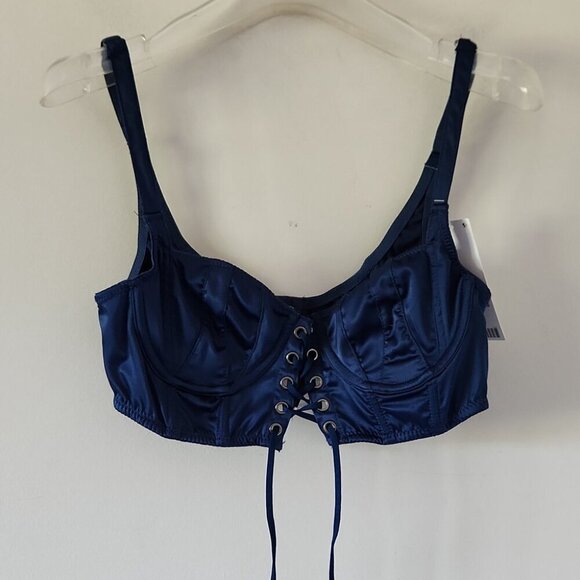 NWT URBAN OUTFITTERS | Out From Under Eden Lace-Up bra Corset Top Navy Sz M - Picture 3 of 5